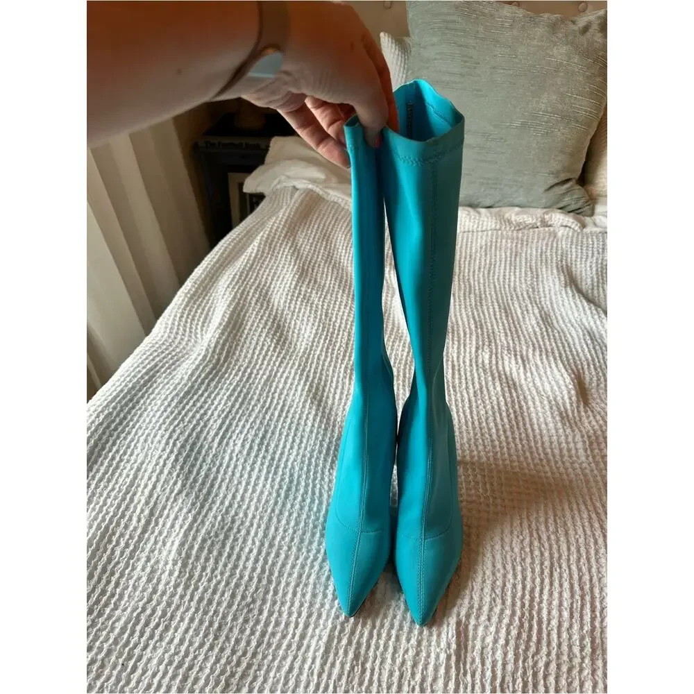 Azalea Wang Estate 75 Turquoise Knee High Boots Pointed Toe Sz 7.5 EU 38